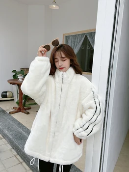 Ziemā Bieza Mākslīgās Kažokādas Mētelis Sieviešu Korejiešu Jaunā Imitācija Trušu Kažokādas Zāle Zaudēt Modes Plīša Jaka Augstas Kvalitātes Rāvējslēdzējs Gadījuma