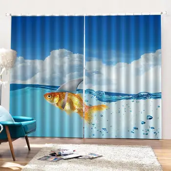 Zilā aizkari sky ūdens Luksusa Blackout 3D Logu Aizkari Dzīvojamā Istaba Guļamistaba Drapērijas cortinas