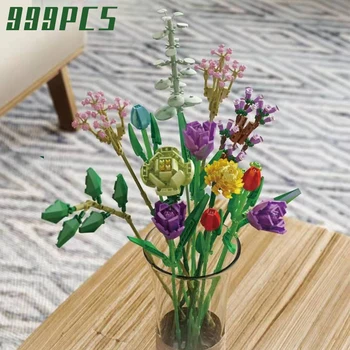 999PCS KM Krāsains Phalaenopsis Vāze, Ziedu Pušķi Augu Podos Ziedu Rotājumu Veidošanas Bloku DIY Rotaļlieta Dāvana
