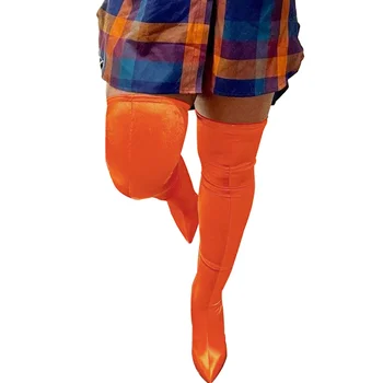 Augšstilba Augstu Zābaki Sieviešu Virs Ceļgala Zābaki Ir 2021. Jaunais Orange Zābaki Sexy Sieviešu Modes High Top Zeķes, Norādīja Zābaki