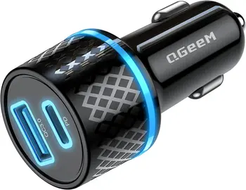 USB C Automašīnas Lādētājs,QGeeM 42.5 W Auto Lādētāja Adapteris ar Elektroenerģijas Piegādes & Ātri Uzlādēt 3.0 USB Automašīnas Lādētājs 2 Ports, Ātra Uzlāde