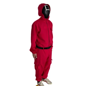 Ir 2021. Halloween spēle Kalmāri Red Jumpsuit Sunisex Cosplay Tērpu Halloween Puse Kārtā Sešas maska игра в кальмара