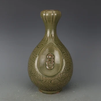 Antīko SongDynasty porcelāna vāze,Yaozhou krāsns cirsts budas pudeli, ar Roku apgleznoti ar rokdarbiem,Mājas Apdare,kolekcija & rota
