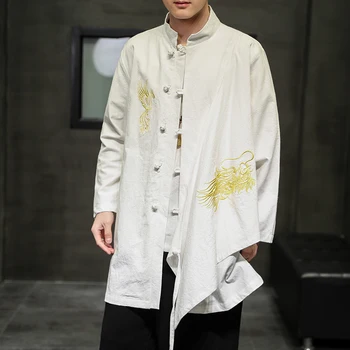 Ir 2021. Rudens Ķīniešu Stila Vīriešu Apģērbu Kokvilnas Kokvilnas Veļa, Izšūšana Vintage Vīriešu Tops Mētelis Tang Uzvalks Tradicionālo Hanfu