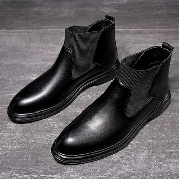 Korejiešu stilā mens casual chelsea zābaki rudens ziemas apavi mīkstas ādas bottes hommes potītes botas de homens zapatos chaussures