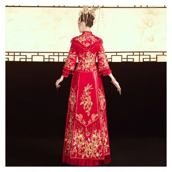 FZSLCYIYI Izsmalcinātu Ziedu Izšuvumu Pušķis Kāzu Līgava Ķīniešu Stilā Cheongsam Tradicionālo Ilgi Qipao Sieviešu Drēbes Precēties