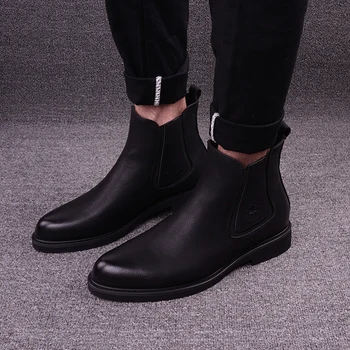 Korejiešu stila vīriešu zābaki modes melnu govs ādas kurpes uzņēmumu formālās kleitas chelsea boot streetwear tendence potītes botas mans