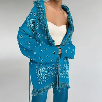 JHBeute Sieviešu Džemperis No Adīta Rozā Jaciņa Pušķis Siksna Modes Gadījuma V Kakla Zaudēt Classic Drukāt Džemperis 2021. Gada Rudens Zaļo