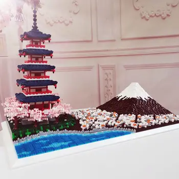 6500pcs+ Japānas Fuji Mount Chureito Pagoda Mikro Celtniecības Bloki Fujiyama 3D Modelis, Salikts Mini Ķieģeļi Attēls Rotaļlietu, Mazulis Dāvanas
