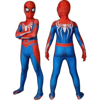 Bērniem Spider Zēns PS4 Bruņas-MK IV Peter Parker Jumpsuit Cosplay Kostīms Bērniem Halloween Masku Puse Bodysuit