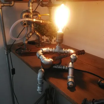Steampunk Stila Lampas Studentu Spēlē Ģitāru Poza Guļamistaba, Dzīvojamā Istaba Radošas Personības Gaismas 15x12x25cm LBS