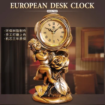 Eņģelis Eiropas retro stila modes guļamistaba, bērnu gultas personības jauki pulkstenis kopums pēc lauku galda kvarca pulkstenis