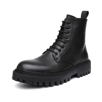 Britu stila vīriešu zābaki rudens ziemas platformas kurpes melna kovboju botines hombre skaists īstas ādas apavi botas de homens