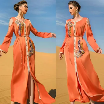 Marokas Arābu Abaya Islāmu Musulmaņu Sievietes Gara Kleita Luksusa Dimantu, Turcijā, Tuvajos Austrumos, Dubaija Kaftan Maxi Drēbes Kleita Puse Vakarā