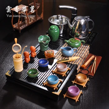 Violeta smilšu tējas komplekts plīts masīvkoka tējas paplāti kung fu pilns komplekts ledus, lai kreka jūsu krāsns porcelāna tējas komplekti