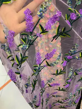 Akciju 5yards/maiss Krāsains izšuvums augu modelis vizuļi modes audumi kāzu kleitu dizaina ST60#