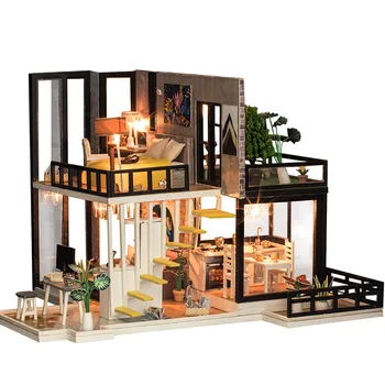 Montāža DIY Miniatūra Komplekts Koka Leļļu Māja Romantiska Māja Rotaļlieta ar Mēbeles & Konvertējamās Dāvanu Meitene