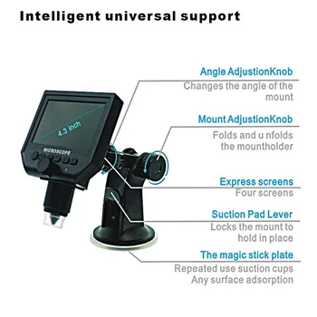 Kailiwei G600 1-600X Nepārtrauktu portatīvais Digitālais Mikroskops ar 4.3 Collu HD Lcd Displejs iebūvēta Litija Baterija, ar 8 LED Gaismas