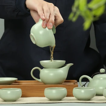 Ru krāsns Kung Fu tējas komplekts tējkanna tējas bļodā kausa uzstādīt ledus glazūru zaļās tējas ceremonija vienkāršas mājas tējas dāvanu