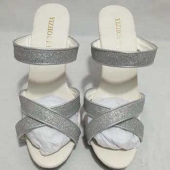 Super plānas 13 cm augstu papēdi sexy sandales, / star glamour modes Čības Sudraba, Vizuļi apdare