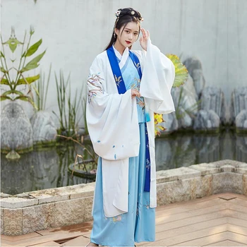 Elegants Hanfu Sieviešu Klasisko Deju apģērbi seno Tērpu Izšūšana Pasaku Kleita TV Filmu Sniegumu Drēbes