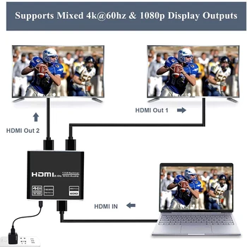 Ultra 4K HD 1x2 18Gbps Video, Audio 2.0 HDMI Splitter 1 2 No 60Hz Atbalsta HDCP 2.2 RGB 8:8:8 3.5 mm Jack Audio EDID 4k