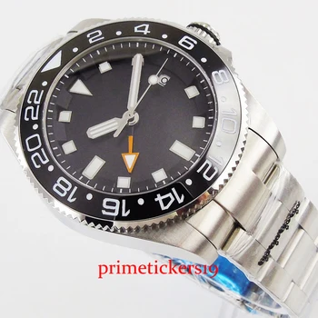 43mm BLIGER zīmolu biznesa safīra stikls datuma rādītājs GMT funkcija nerūsējošā tērauda automātiskā kustības vīriešu rokas pulkstenis