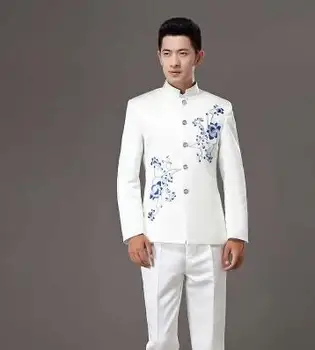 Dziedātāja deju skatuves apģērbi vīriešiem tunika uzvalks komplekts ar biksēm 2020. gadam mens kāzu tērpi, tērpu līgavainis ķīniešu stilā formālu kleita
