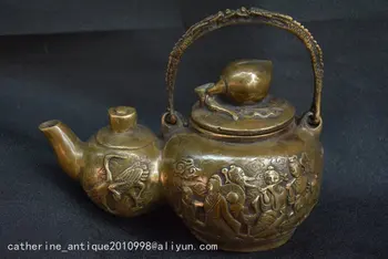 Ļoti reti Qing Dynasty (KangXi-1736-1795) cooper Flagon/Tējkanna,8 Pasaku,Bezmaksas piegāde