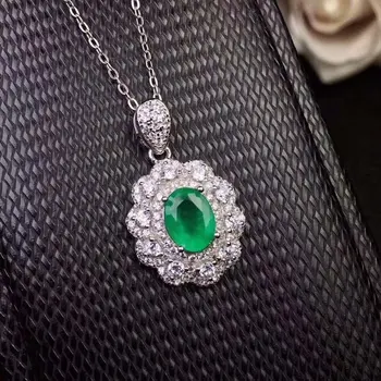 925 sudraba inkrustēts ar dabas emerald emerald, kaklarota, kulons Dārgakmeņi Dzimšanas dienas dāvanu vakariņām