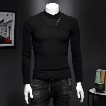 Modes Vīriešu Slim Fit Nelegālo Cietu Pogas, Tee T-krekls augstu uzrullētu apkakli Topi 2020 