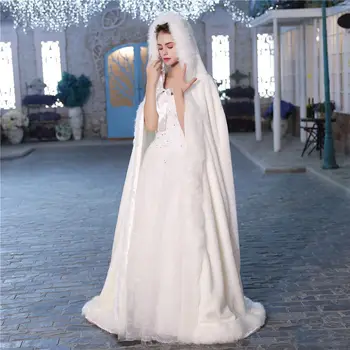 Ziloņkaula kāzas cape ziemas sieviešu garo līgavas apmetnis, kas pilnībā izgatavots no viltus kažokādas un viltus kažokādas tirm