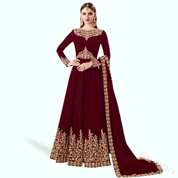 Elegants Ziedu Izšūt ar garām Piedurknēm Abaya Stila Indijas-line Maxi Puse Kleita Sieviešu Modes 2 Gab. Komplekts Musulmaņu Kleita Plus Size