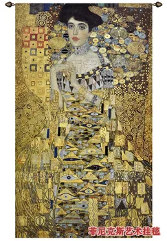 140X 242cm Austrija Gustava Klimta - Adele Vērptas zelta austs un roku darbs žakarda Dekoratīvais tekstila mākslas gobelēns sienas karājas PT-42