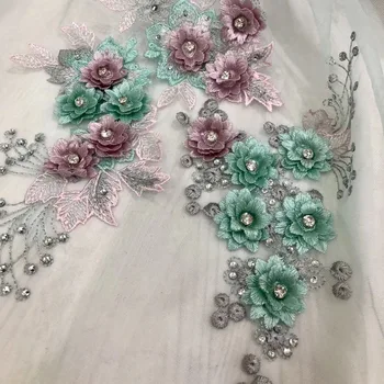 2019 Šveices Voil krāsains acu izšuvumi 3D mežģīņu auduma ar gropi ziedi