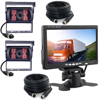 4Pin 7 collu TFT LCD HD 800x480 Auto Monitors ar 2gab 18LEDs Nakts Redzamības Ūdensizturīgs Atpakaļskata Rezerves Kamera Kravas automašīnu Piekabes RV