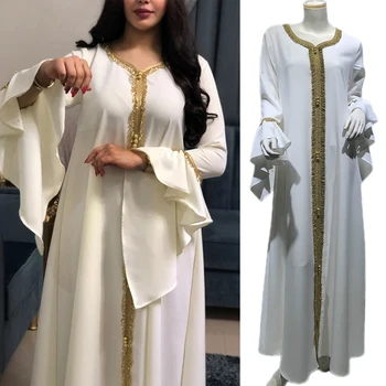Dubai Kaftan Abaya Savirmot Gara Kleita Elegants Puse Vakarā Musulmaņu Sieviešu Maxi Drēbes Kleita Tuvajos Austrumos, Malaizijas, Turcijas Ramadan Jauns