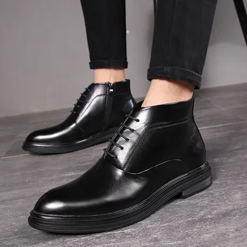 Anglijas stila vīriešu modes formālās kleitas potītes zābaki ērti govs ādas kurpes platformas šorti boot zapatos botas masculina