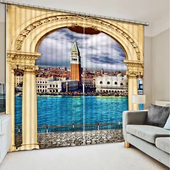 Eiropas ainavu arhitektūras aizkari, tumšie aizkari Foto Krāsotas 3D Aizkaru, viesistabas, guļamistabas logu aizkari