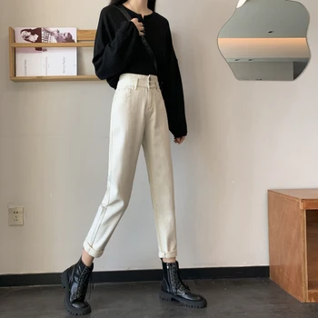 DD0590 Jaunu korejiešu stila augsto vidukli, novājēšanu harēma bikses dizaina sajūtu vecs tētis bikses, džinsi