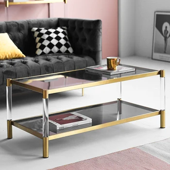 Luksusa elegants moderns stils Akrila PMMA taisnstūra kafijas galda, melns duble layer beigu tabula lietošanai mājās dzīvoklī