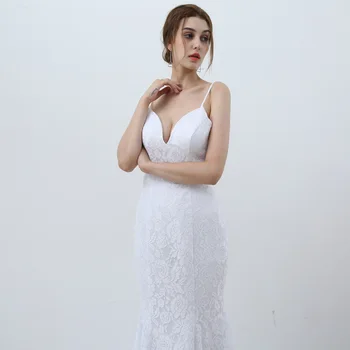 E JUE SHUNG White Vintage Lāce Nāriņa Kāzu Kleitas 2018 V-veida kakla Spageti Siksnas Beach Kāzu Kleitas vestidos de novia