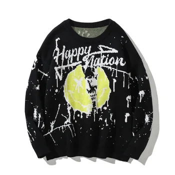 Ir 2021. Harajuku Streetwear Džemperi Smaidu Sejā Grafiti Tintes Adīti Džemperi, Džemperis Hip Hop Trikotāžas Džemperis Gadījuma Virsdrēbes