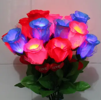 LED indikators iedegas, Rose Puķu Kvēlojošs Valentīna Diena, Kāzu Dekorēšana Viltus Ziedi Puses Piegādes Rotājumi SN1203