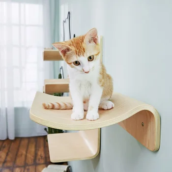 Masīvkoka Kaķis Mēbeles, Mazo Lekt Platformas Uz Sienas, Koka Graudu Kaķu Rotaļlietām, Kaķu Piederumi