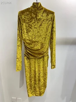 Modes Skrejceļa Long Sleeve Mini Samta Kleitas, Sievietēm, Eleganta Cietā Drapēti Puse Kleita Brīvdienu 2022. Gada Pavasarī
