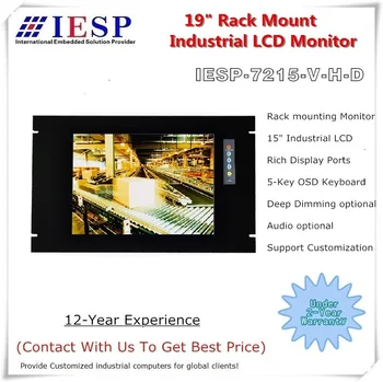 7U Rack Mount Industria Monitors, VGA/DVI/HDMI Ievades Displejs, 15 collu TFT LCD displejs, kas Atbalsta Dziļi dimming, OEM/ODM