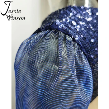 Jessie Vinson Sexy Acu Piedurknēm Sequin Kleita Sievietēm Ar Garām Piedurknēm, Zilā Bodycon Apsēju Kleitas Puse Nakts Sieviešu Midi Kleitu 2020